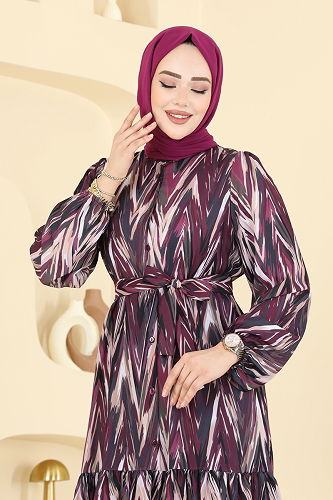 moda selvim Dress 4464BRZ597 Damson - Thumbnail