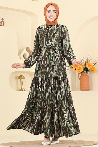 moda selvim Dress 4464BRZ597 Khaki - Thumbnail