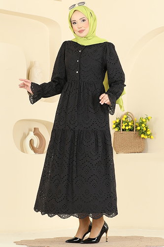 moda selvim Dress 4469BRZ597 Black - Thumbnail
