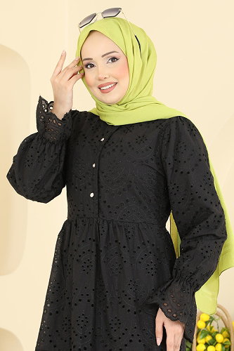 moda selvim الفستان أسود 4469BRZ597 - Thumbnail