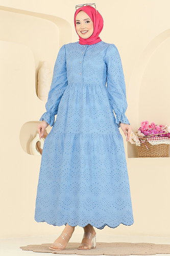 moda selvim Dress 4469BRZ597 Blue - Thumbnail