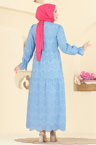 moda selvim الفستان أزرق 4469BRZ597 - Thumbnail