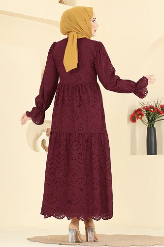 moda selvim Dress 4469BRZ597 Burgundy - Thumbnail