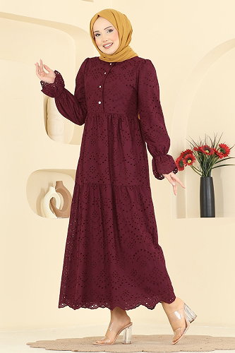 moda selvim الفستان خمري 4469BRZ597 - Thumbnail