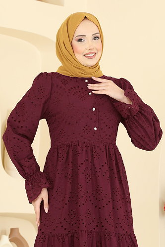 moda selvim الفستان خمري 4469BRZ597 - Thumbnail