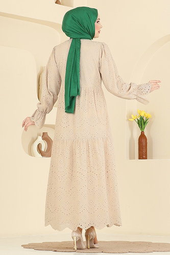 moda selvim الفستان بيج 4469BRZ597 - Thumbnail