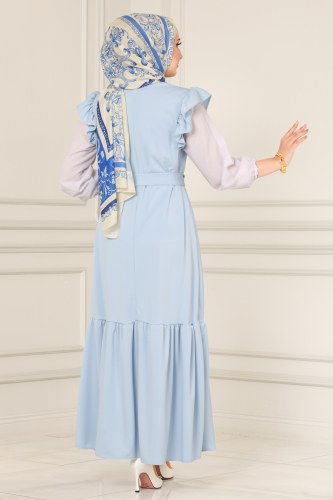 moda selvim 4476ALG474 الريشي الفاتح فستان - Thumbnail