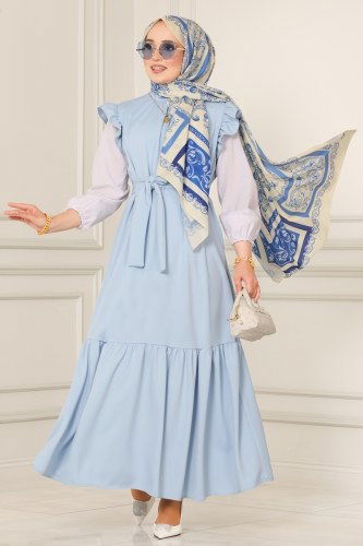 moda selvim 4476ALG474 الريشي الفاتح فستان - Thumbnail