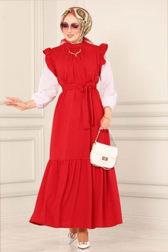 moda selvim Dress 4476ALG474 Red - Thumbnail