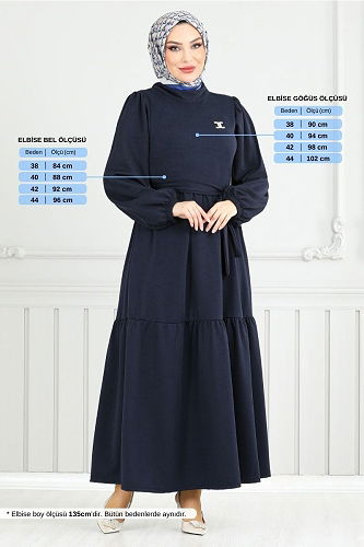 moda selvim Dress 4518NFC915-M Navy Blue - Thumbnail