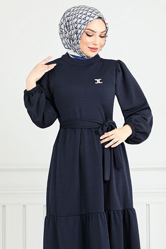 moda selvim الفستان كحلي 4518NFC915-M - Thumbnail