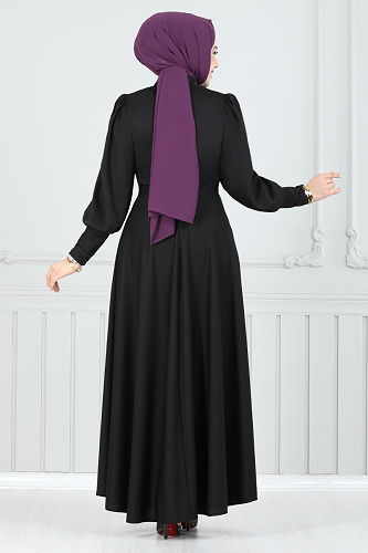 moda selvim الفستان أسود 4539ALG1079-M - Thumbnail