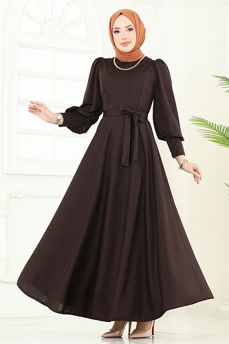 moda selvim الفستان بني غامق 4539ALG474 - Thumbnail