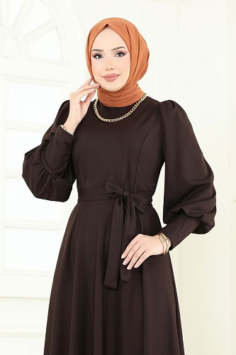 moda selvim الفستان بني غامق 4539ALG474 - Thumbnail