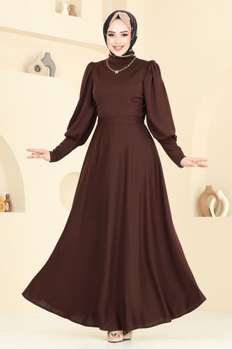 moda selvim Dress 4539ALG474 Brown - Thumbnail