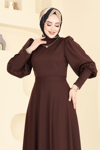 moda selvim Dress 4539ALG474 Brown - Thumbnail