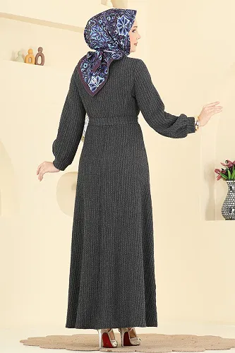 moda selvim الفستان رمادي غامق 4575ERK1158 - Thumbnail
