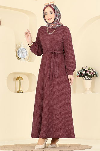 moda selvim Dress 4575ERK1158 Burgundy - Thumbnail