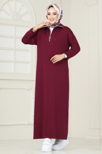 moda selvim Dress 4588NSS609 Burgundy - Thumbnail