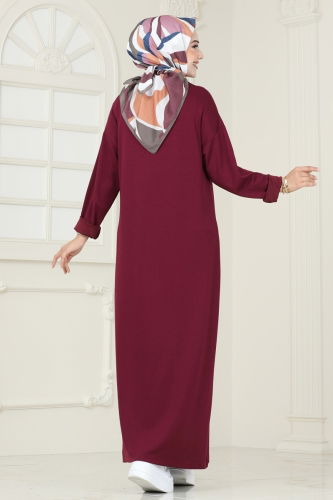 moda selvim Dress 4588NSS609 Burgundy - Thumbnail