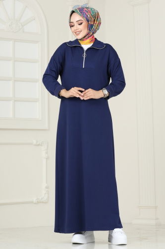 moda selvim Dress 4588NSS609 Navy Blue - Thumbnail