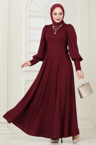 moda selvim Dress 4608ALG474 Burgundy - Thumbnail