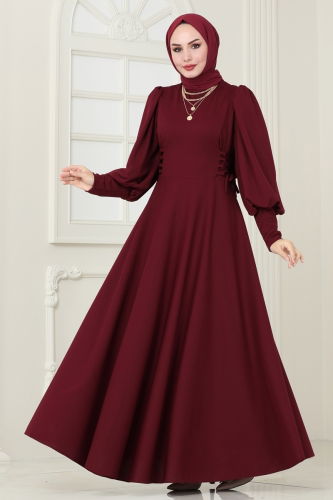 moda selvim Dress 4608ALG474 Burgundy - Thumbnail