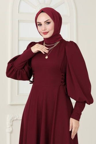 moda selvim Dress 4608ALG474 Burgundy - Thumbnail