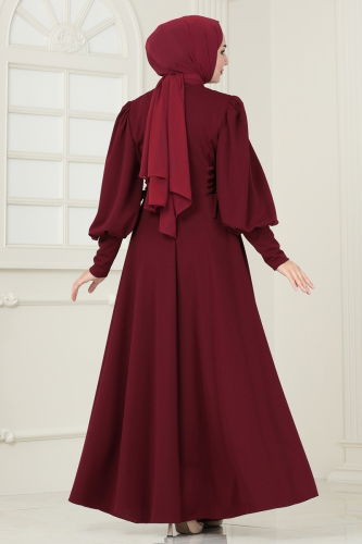 moda selvim Dress 4608ALG474 Burgundy - Thumbnail