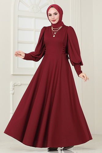 moda selvim الفستان خمري 4608ALG474 - Thumbnail