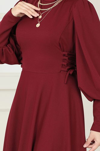 moda selvim الفستان خمري 4608ALG474 - Thumbnail