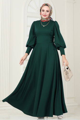 moda selvim Dress 4608ALG474 Emerald - Thumbnail