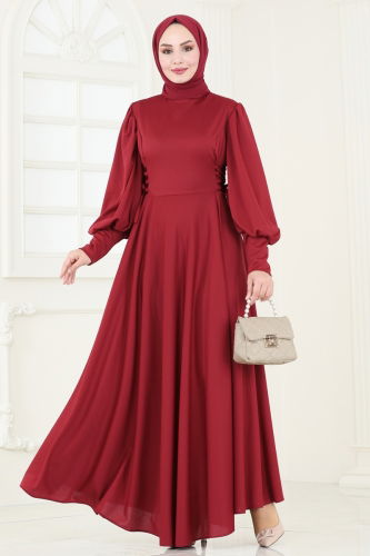 moda selvim Dress 4608ALG474 Light Burgundy - Thumbnail