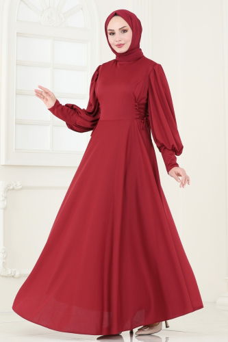 moda selvim Dress 4608ALG474 Light Burgundy - Thumbnail