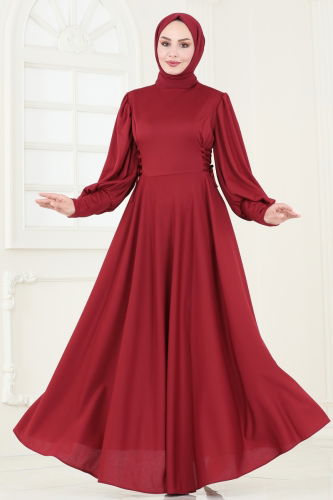 moda selvim Dress 4608ALG474 Light Burgundy - Thumbnail