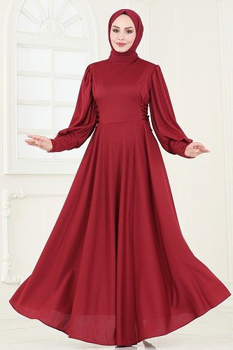 moda selvim Dress 4608ALG474 Light Burgundy - Thumbnail