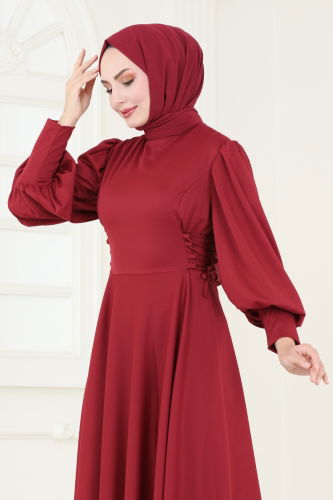 moda selvim Dress 4608ALG474 Light Burgundy - Thumbnail