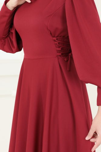 moda selvim Dress 4608ALG474 Light Burgundy - Thumbnail