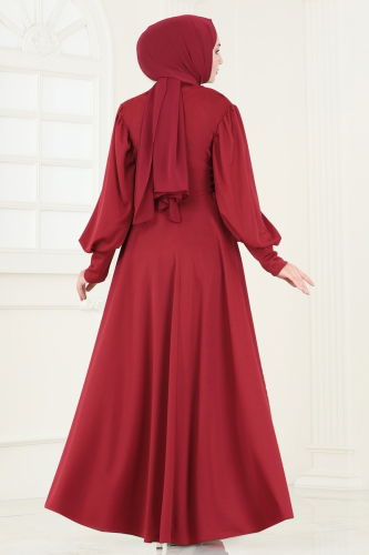 moda selvim Dress 4608ALG474 Light Burgundy - Thumbnail