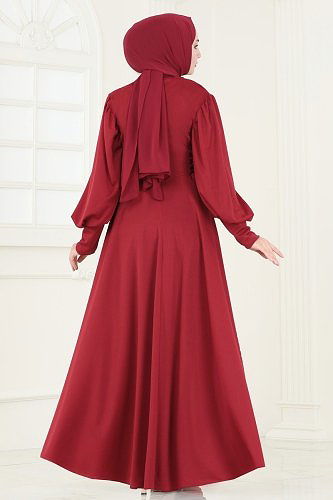 moda selvim Dress 4608ALG474 Light Burgundy - Thumbnail