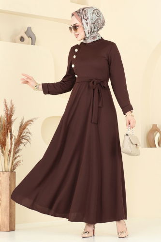 moda selvim Dress 4636ALG474 Brown - Thumbnail