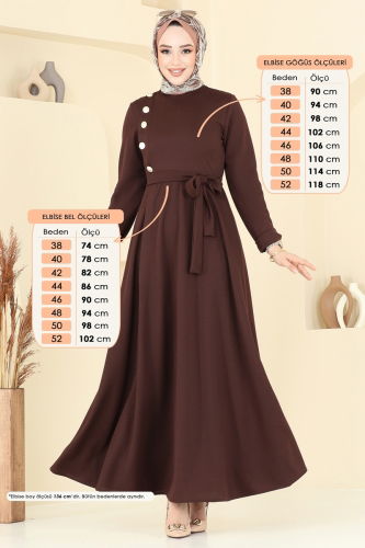 moda selvim Dress 4636ALG474 Brown - Thumbnail