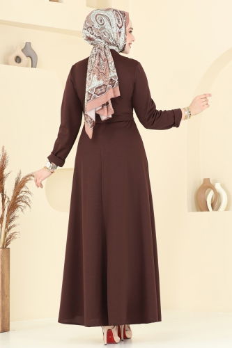 moda selvim Dress 4636ALG474 Brown - Thumbnail