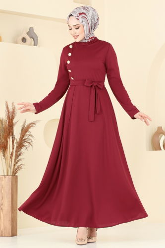 moda selvim Dress 4636ALG474 Burgundy - Thumbnail