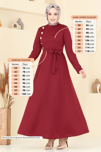 moda selvim Dress 4636ALG474 Burgundy - Thumbnail