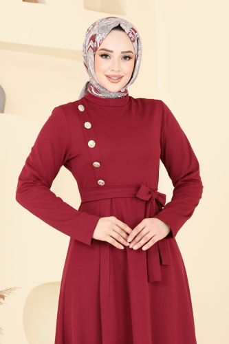 moda selvim Dress 4636ALG474 Burgundy - Thumbnail