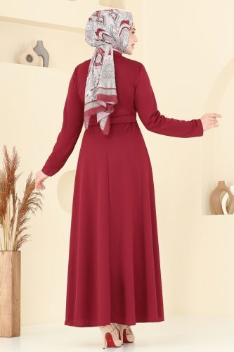 moda selvim Dress 4636ALG474 Burgundy - Thumbnail