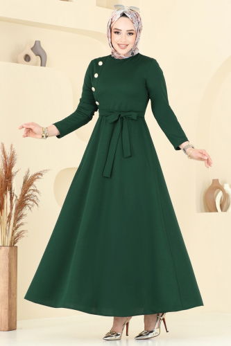 moda selvim Dress 4636ALG474 Emerald - Thumbnail