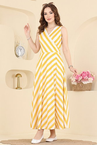 moda selvim الفستان أصفر 4668JNT1202 - Thumbnail