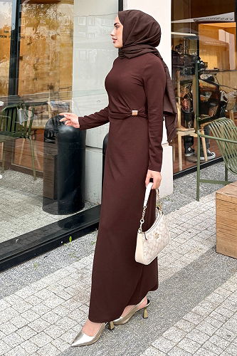 moda selvim الفستان بني 4679ALGK1170 - Thumbnail